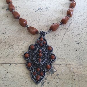 Adorable Silver Statement Necklace w/ Brown Beads